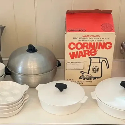 Corningware, G.H. Mumm & Co. "Cordon Rouge" Champagne Ice Bucket, and Other Vintage Kitchen Items