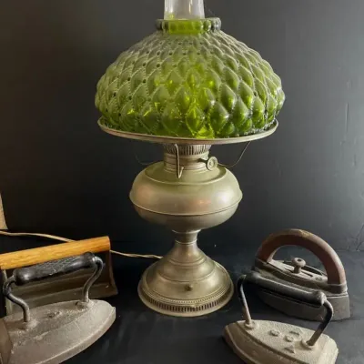 Antique Style Hurricane Table Lamp with SAD Irons