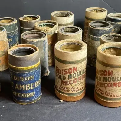 Edison Blue Ambersol And Gold Moulded Cylinder Records. 17 Shown