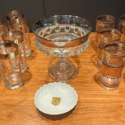 MCM Glassware And Indiana Glass Kings Crown Pedestal