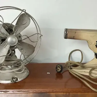Vintage Art Deco Wall Bounce Metal Fan And 1950S Kenmore Handy Hannah Style Electric Hairdryer