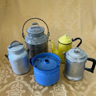 Lot Of Vintage Cans , Coffee Pots And Enamelware