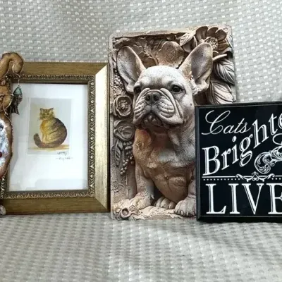 Cat & French Bulldog Decorative Décor Lot – 4 Pieces