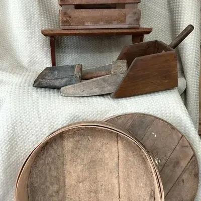 Antique & Vintage Wooden Farmhouse Kitchen Tools and Wooden Sieve Lot
