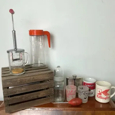 Vintage Kitchenware & Collectibles Lot – Tang Pitcher, Hand Mixer, Mugs & More