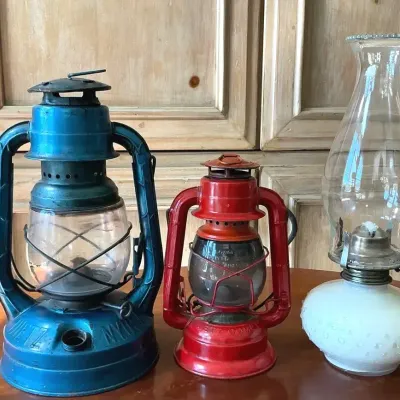 Vintage Oil Lanterns & Milk Glass Oil Lamp – Lot of 3