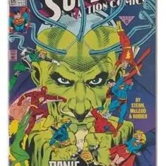 Bagged and boarded copy of DC Comics Action Comics #675, published in March 1992 featuring Brainiac.