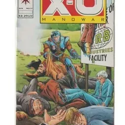 Valiant Comics X-O Manowar issue No. 17 in protective plastic sleeve, appearing in overall good condition.
