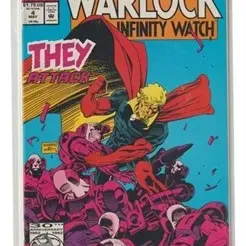 Marvel Comics Warlock and the Infinity Watch #4 comic book, dated May 1992, stored in a protective sleeve.