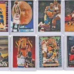 Collection of eight 1990s NBA trading cards featuring Tim Hardaway, each displayed in a individual protective plastic top loader.