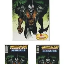 Set of three Youngblood Strikefile #1 comic books published by Image Comics in April 1993, each shown bagged and boarded.