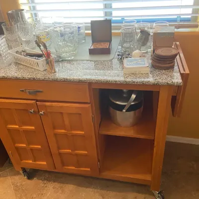 Light Oak Beverage Cart And Supplies