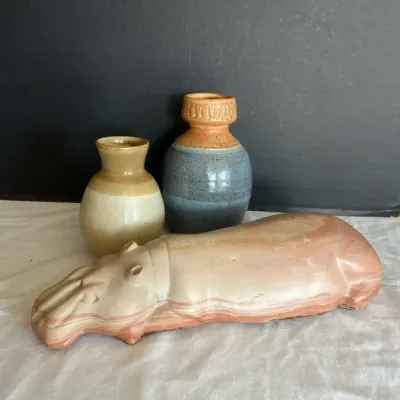 Kenyan Stone Hippo & Pottery