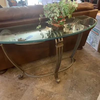 Glass Sofa Table With Scrolled Metal Frame