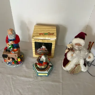 Enesco Alpine Village, Light Up Santa, And Hand Painted Ceramic Santa 