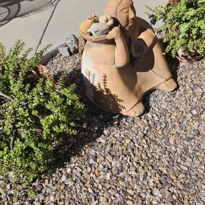 Large Terracotta Native American Mother And Two Potted Plants