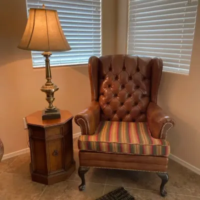 Leviton Lamp, Classic Chair & Table