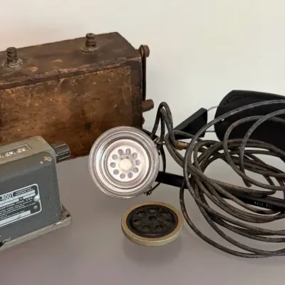 Antique Lot Of Equipment, Ford Coil, Switch Board Headset, Industrial Counter