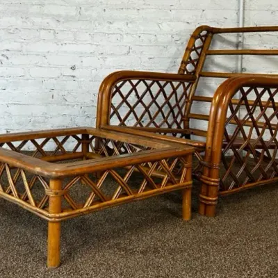 Ficks Reed Vintage Rattan Armchair & Ottoman