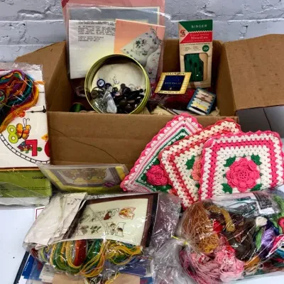 Vintage Sewing Notions, Buttons And Needlepoint Patterns 