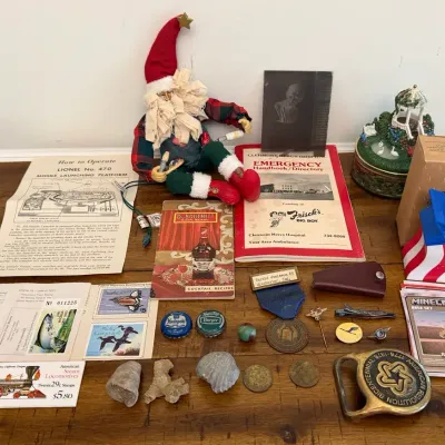 Collection Of Junk Drawer Finds, Aviation Pins, Superman Marble 