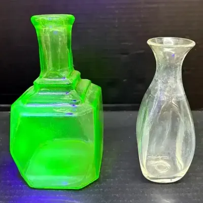 Uranium Art Deco Glass Decanter With Hand Blown Vase 