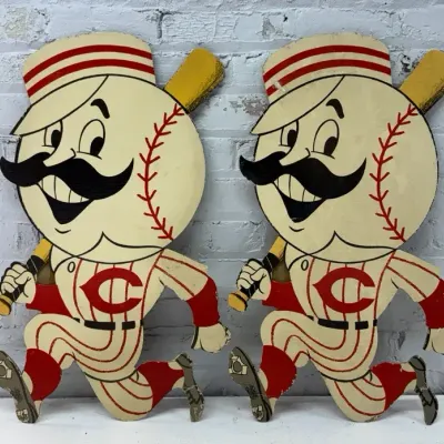 Pair Of 1950s/60s Cincinnati Reds Mr. RedLegs Cardboard Standees, Store Displays
