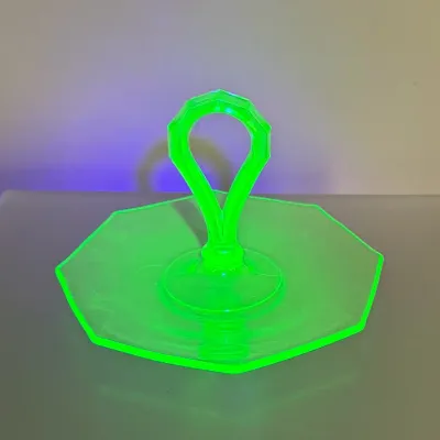 Uranium Glass Tear Drop Handle Candy Dish