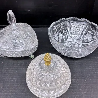 ABP American Brilliant Cut Glass Bowl With Indiana Glass Candy Dish,+