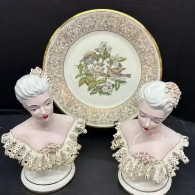 Vintage Florence Of Pasadena Porcelain Figurines With Lenox Plate