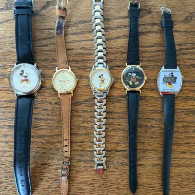 5 - Vintage Mickey Mouse Watches, All Working With New Batteries