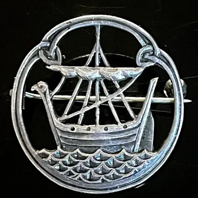 Sterling Silver Iona Scottish Openwork Viking Ship Brooch