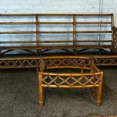 Ficks Reed Vintage Rattan Sofa and Coffee Table Base