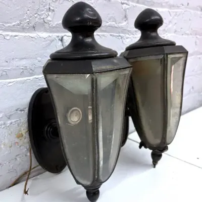 1940’s Vintage Porch Carriage Style Iron Wall Sconces