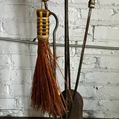 Vintage Hammered Metal Look Fireplace Tool Set