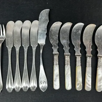 Sterling Silver Master Butter Knife, Cocktail Forks and Individual Butter Knives
