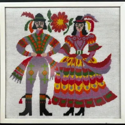 Folk Art Needlepoint Picture of Couple