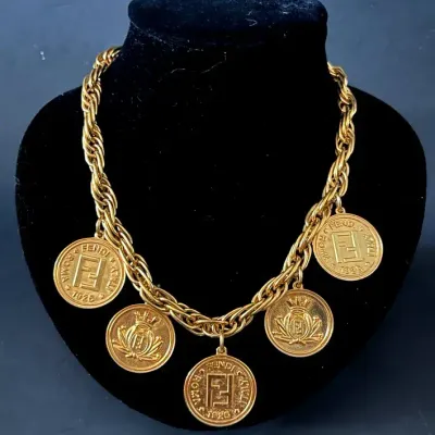 Fendi 1980s Goldtone Faux Coin Chain Necklace 