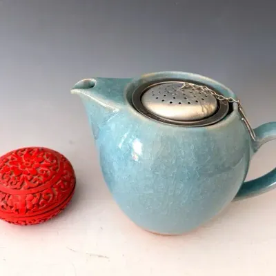 Vintage Chinese Carved Cinnabar Lacquer Trinket Box With BeeHouse Teapot