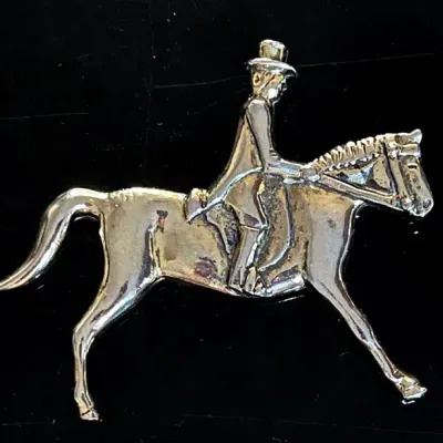 English Pewter Horse and Rider Brooch