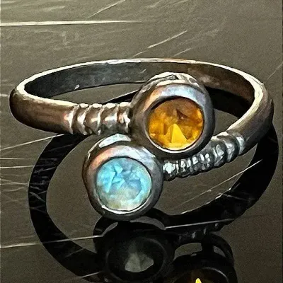 Sterling Silver .925 Labradorite Citrine Ring