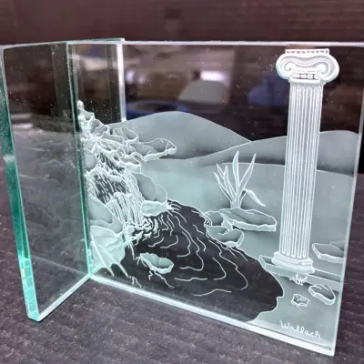 Wallach Glass Studio Sand Etched Glass Sculpture/Bookend, Signed