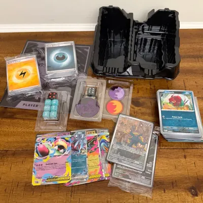 Group Of Pokemon Collectibles, Ex & Holographic/Foil Cards, Game Pieces, Players Guide And More 