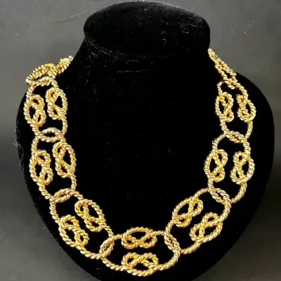 1980s Goldtone Knotted Rope Statement Necklace 