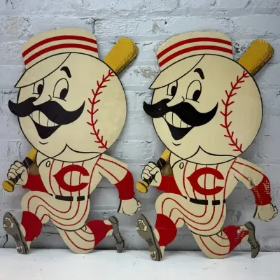 Pair Of 1950s/60s Cincinnati Reds Mr. RedLegs Cardboard Standees, Store Displays