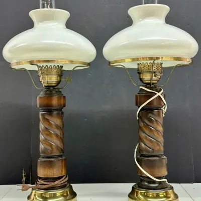 Pair Of Vintage Milk Glass Lamps