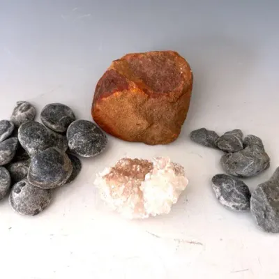 Fossils With Brachiopod Prehistoric Oyster Shells And Halite Crystal