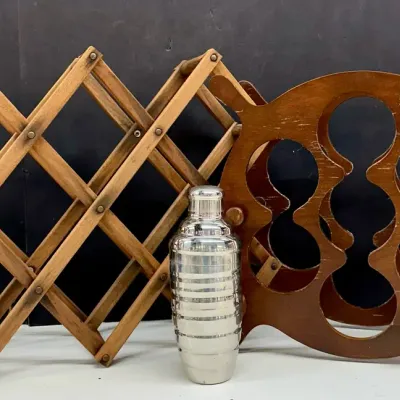 Wooden Wine Racks And Cocktail Shaker Vintage 