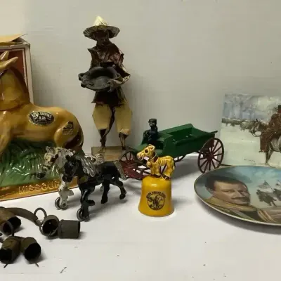 Vintage Cowboys & Horses Decor - Includes Cast Iron Horse-Drawn Wagon