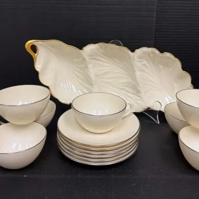 Lenox Tea Cups and Leaf Divided Serving Dish